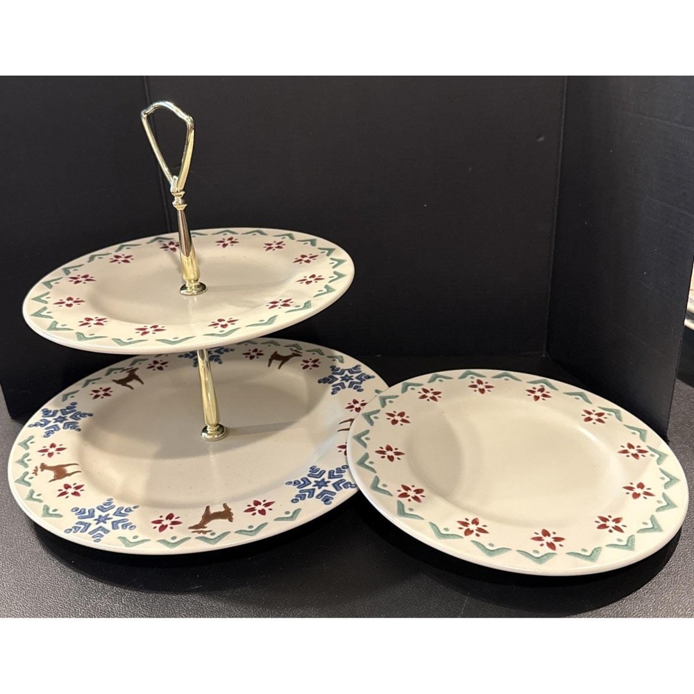 Pfaltzgraff Nordic Christmas Holiday Two Tier Tidbit Cookie Tray Serving Piece